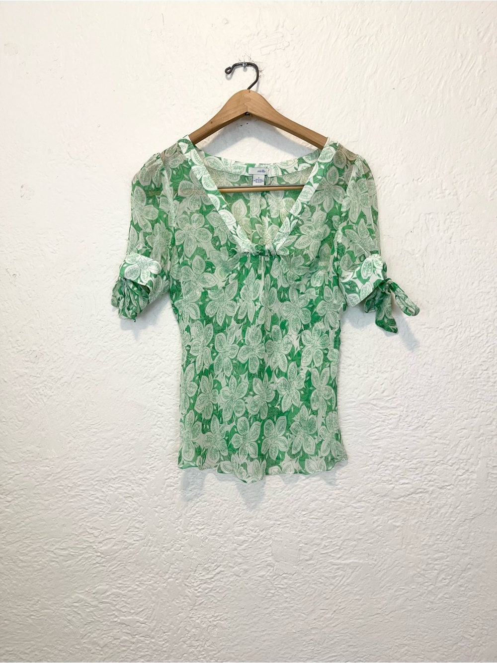 Anthropologie Odille Silk Top Green White Floral Sheer Fairy 4